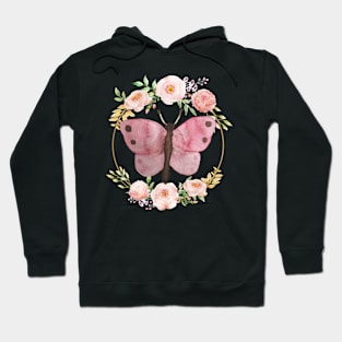 Cute Watercolor Floral Framed Butterfly Hoodie